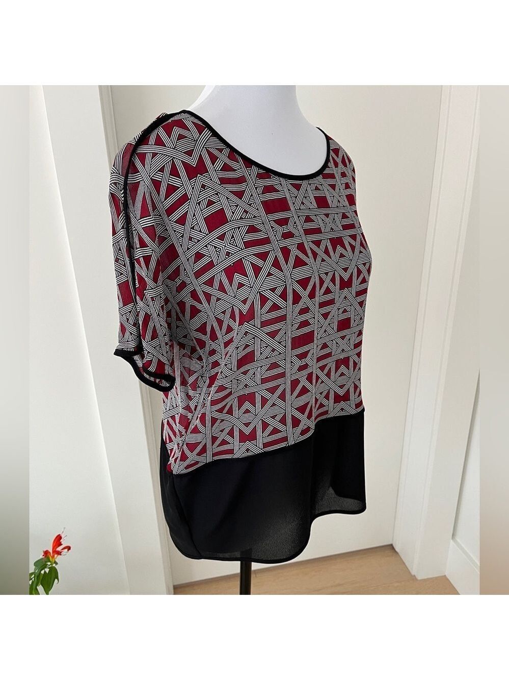 PART TWO Bobby Pullover Short Sleeve Blouse Sheer Geometric Business Event Chic
